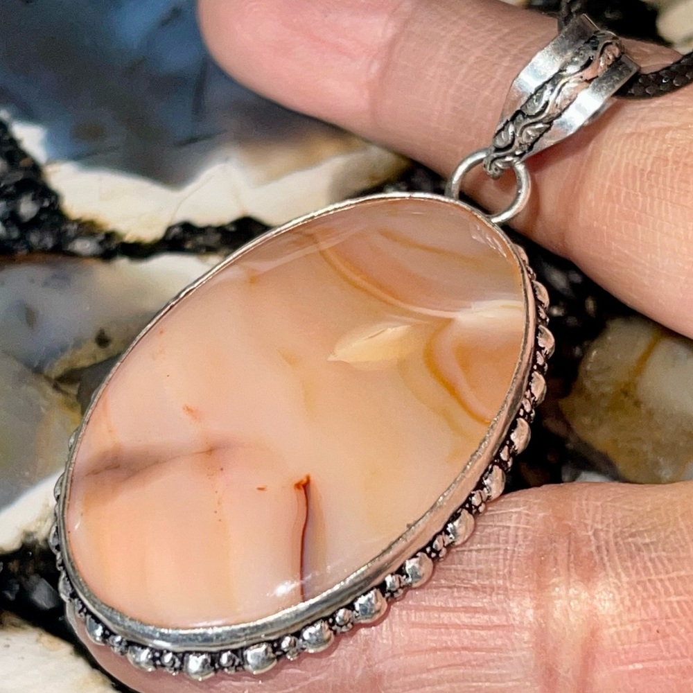 Peachy Brown Orca Agate Pendant 2 1/4”